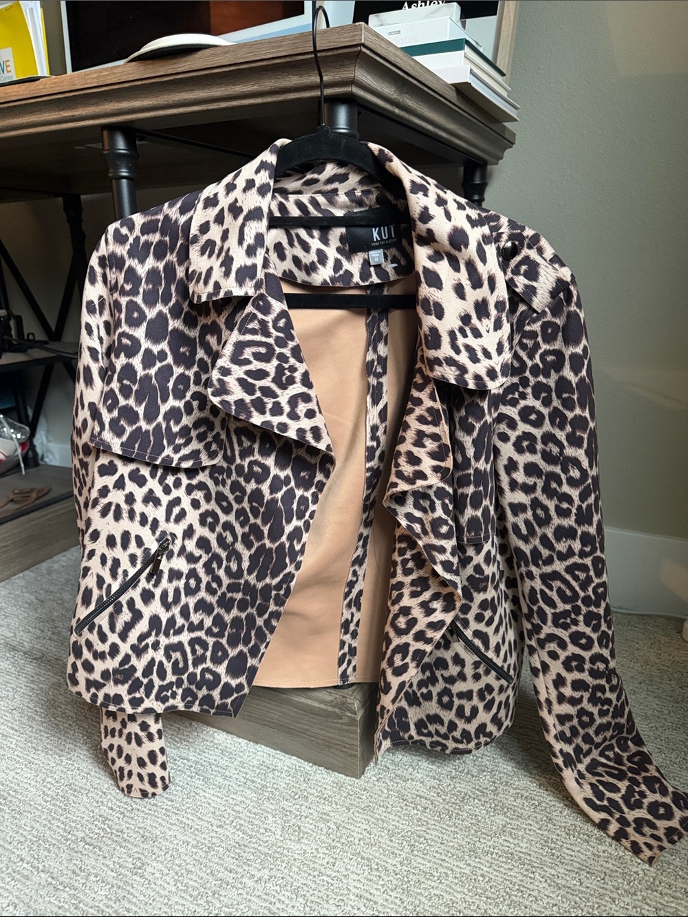 Kut from the Kloth Leopard Print Faux Leather Jacket in Tan and Black